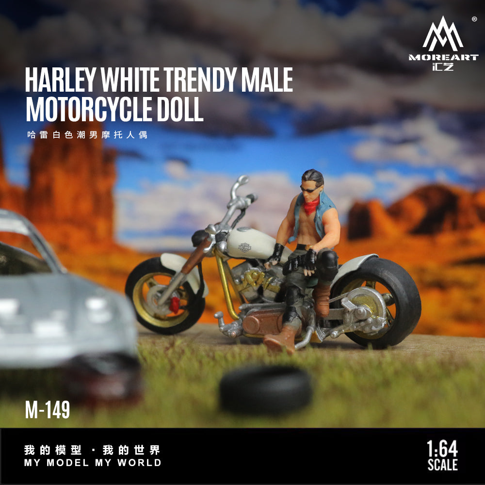 MoreArt 1:64 Harley-Davidson White Trendy Male Motorcycle Doll Figure Set (1 Motorcycle + 1 Figure)