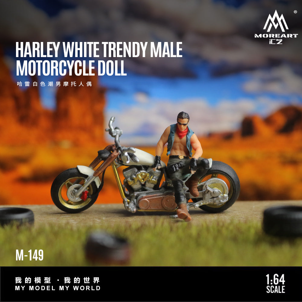 MoreArt 1:64 Harley-Davidson White Trendy Male Motorcycle Doll Figure Set (1 Motorcycle + 1 Figure)