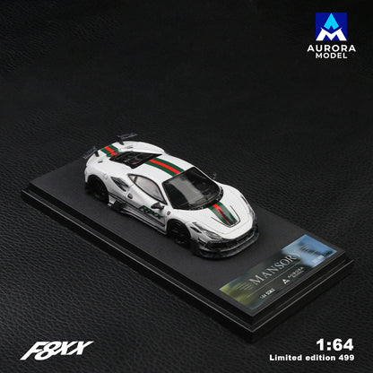 Aurora Model 1:64 Ferrari F8 F8XX Mansory Custom Pearl White with Green and Red Stripes
