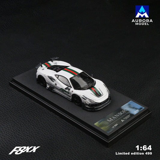 Aurora Model 1:64 Ferrari F8 F8XX Mansory Custom Pearl White with Green and Red Stripes