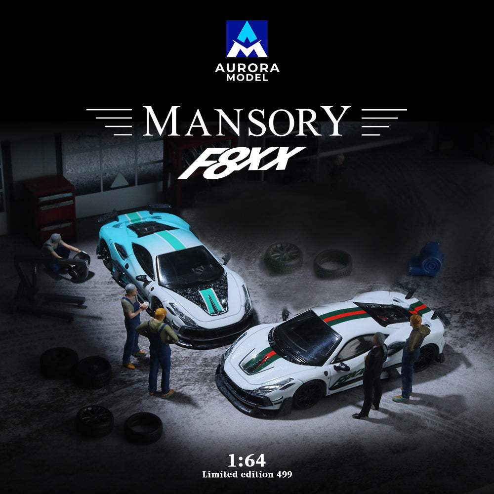 Aurora Model 1:64 Ferrari F8 F8XX Mansory Custom Pearl White with Green and Red Stripes