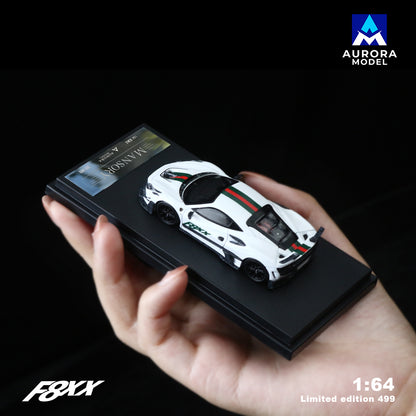 Aurora Model 1:64 Ferrari F8 F8XX Mansory Custom Pearl White with Green and Red Stripes