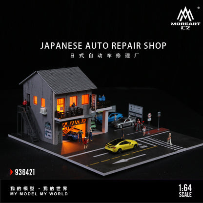 MoreArt 1:64 Japanese Auto Repair Shop Scene Model LED Light Diorama