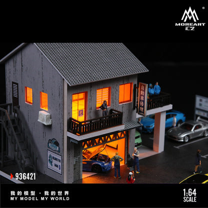 MoreArt 1:64 Japanese Auto Repair Shop Scene Model LED Light Diorama