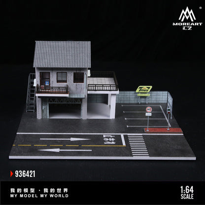MoreArt 1:64 Japanese Auto Repair Shop Scene Model LED Light Diorama