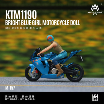 MoreArt 1:64 KTM 1190 Bright Blue Girl Motorcycle Doll Figure Set (1 Motorcycle + 1 Figure)