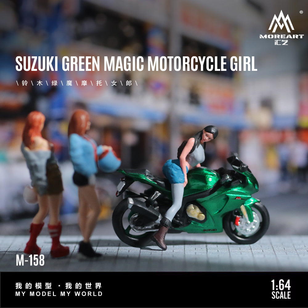 MoreArt 1:64 Suzuki Green Magic Motorcycle Girl Doll Set (1 Motorcycle + 1 Figure)