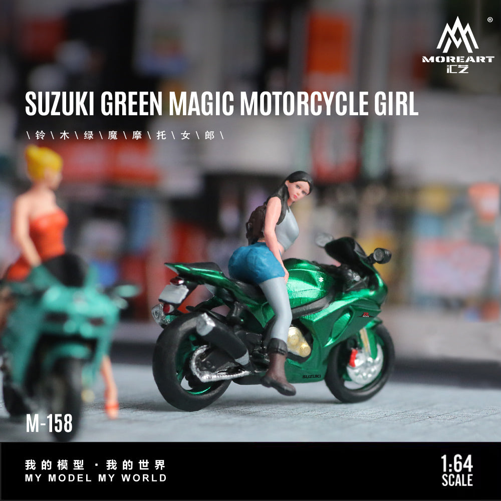 MoreArt 1:64 Suzuki Green Magic Motorcycle Girl Doll Set (1 Motorcycle + 1 Figure)