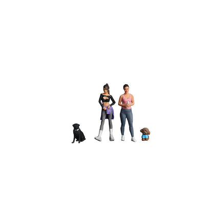 MoreArt 1:64 Dog Walking Girl Doll B Set (2 Women + 2 Dogs Figures Set)