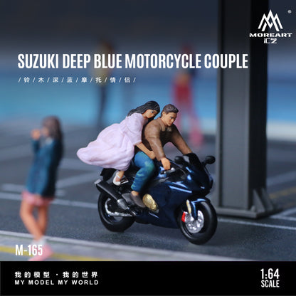 MoreArt 1:64 Suzuki Deep Blue Motorcycle Couple Dolls Set (1 Motorcycle + 2 Figures)