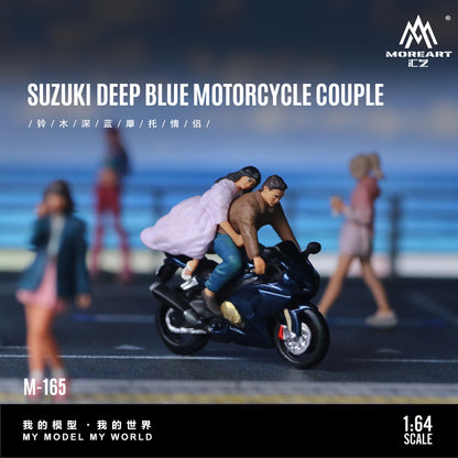 MoreArt 1:64 Suzuki Deep Blue Motorcycle Couple Dolls Set (1 Motorcycle + 2 Figures)