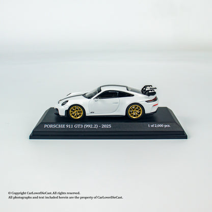 MINICHAMPS 1:64 PORSCHE 911 (992.2) GT3-2025-WHITE W WEISSACH PACKAGE - EXCLUSIVE FOR CLDC