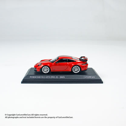 MINICHAMPS 1:64 PORSCHE 911 (992.2) GT3-2025-RED W WEISSACH PACKAGE - EXCLUSIVE FOR CLDC