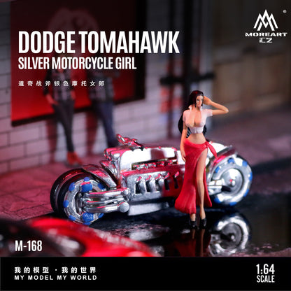 MoreArt 1:64 Dodge Tomahawk Silver Motorcycle Girl Doll Set (1 Motorcycle + 1 Figure)