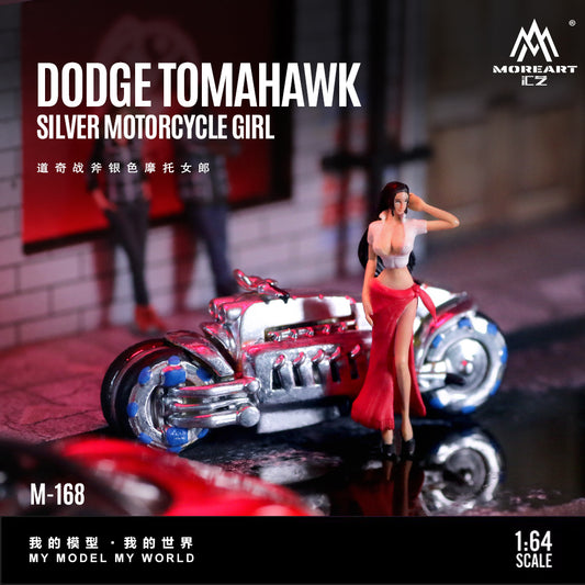 MoreArt 1:64 Dodge Tomahawk Silver Motorcycle Girl Doll Set (1 Motorcycle + 1 Figure)