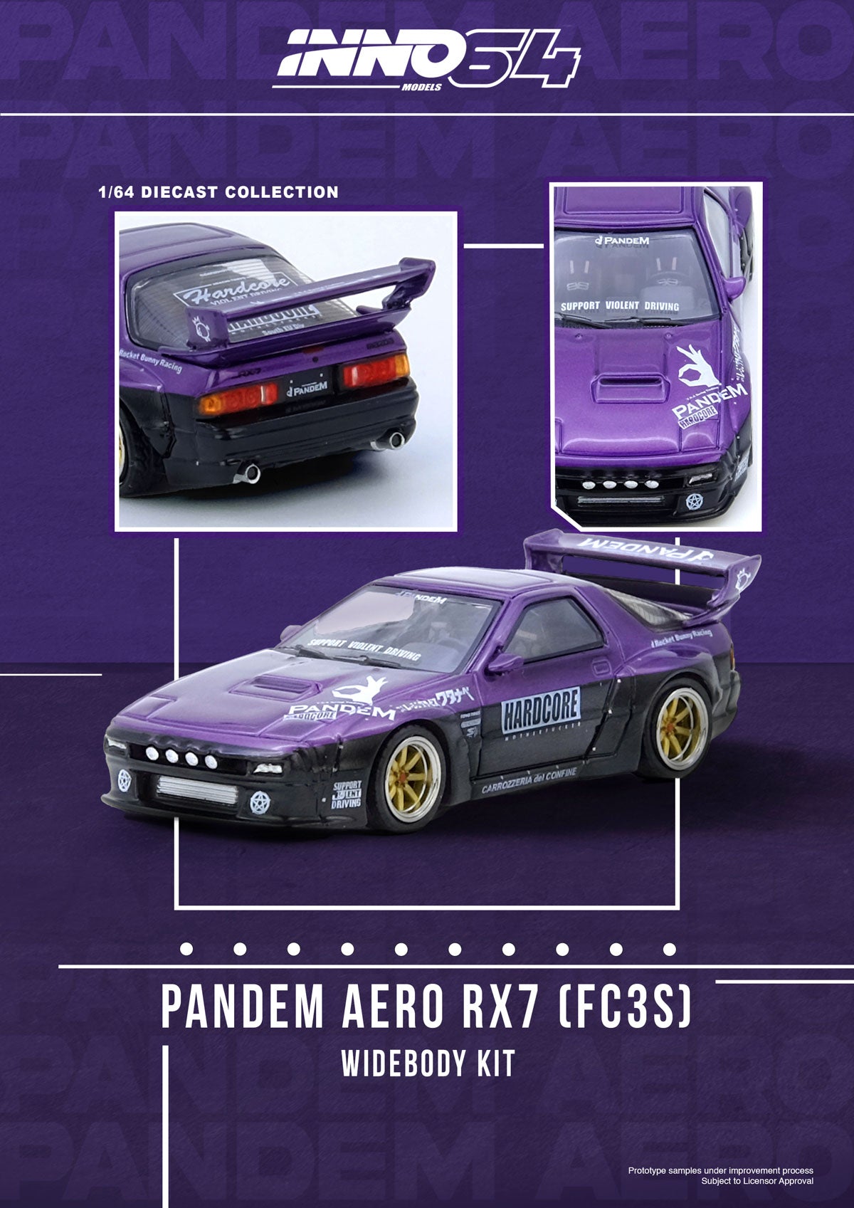 INNO64 1:64 MAZDA RX7 (FC3S) PANDEM ROCKET BUNNY Purple (IN64-RX7FCP-PB)