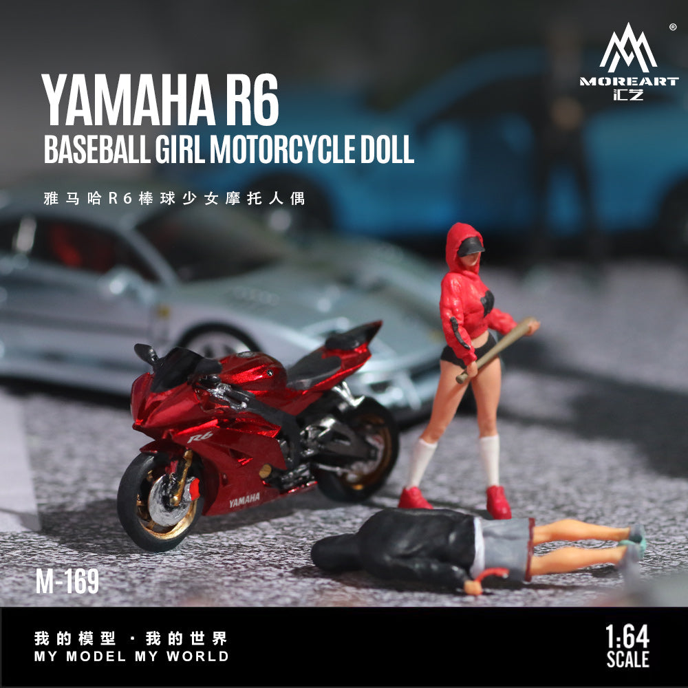 MoreArt 1:64 Yamaha R6 Baseball Girl Motorcycle Doll Set (1 Motorcycle + 1 Figure)