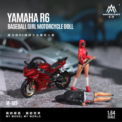 MoreArt 1:64 Yamaha R6 Baseball Girl Motorcycle Doll Set (1 Motorcycle + 1 Figure)