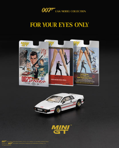 Mini GT 1:64 Lotus Esprit Turbo White "For Your Eyes Only" in Blaster Packaging French Version (MGT00907-007F)