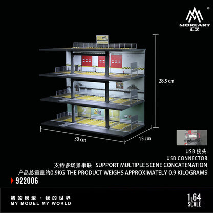 MoreArt 1:64 American Style Steel Frame 4 Levels Garage Parking Lot LED Light Scene Diorama Model