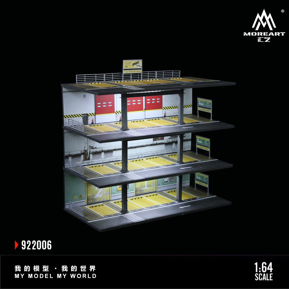 MoreArt 1:64 American Style Steel Frame 4 Levels Garage Parking Lot LED Light Scene Diorama Model