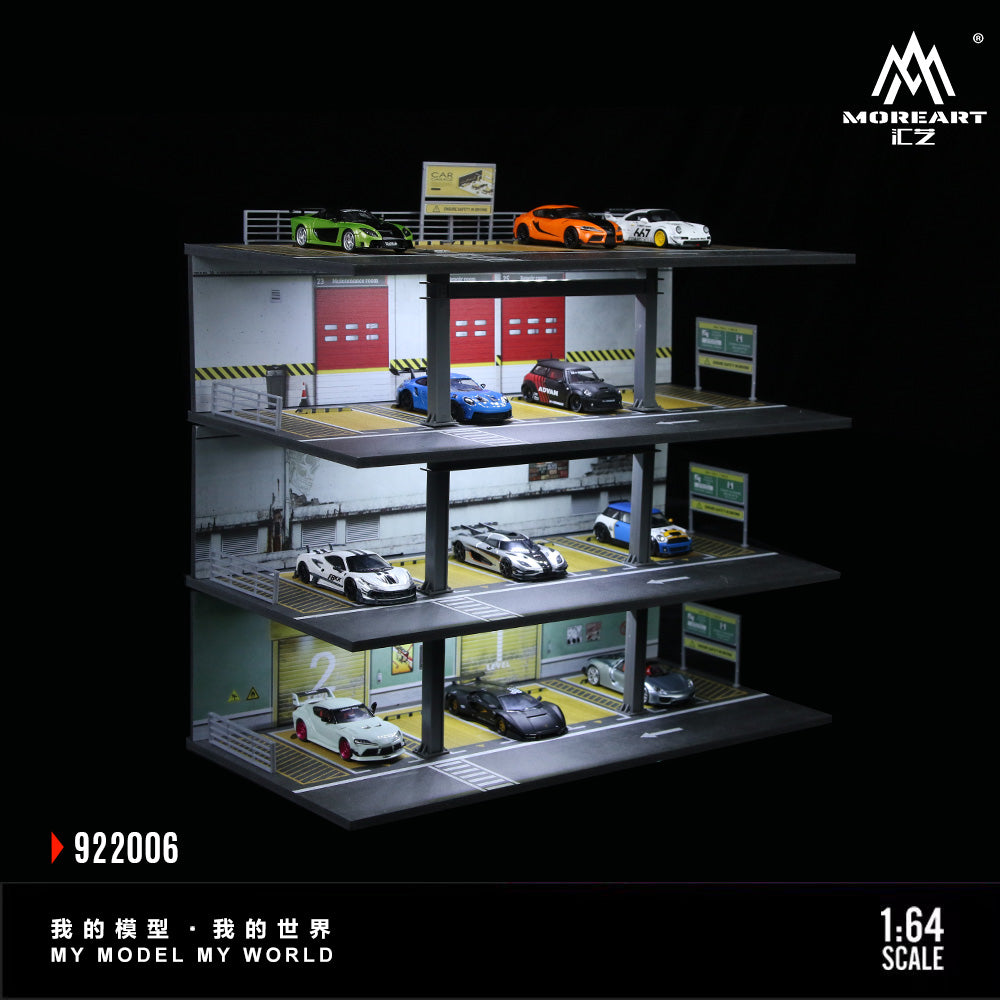 MoreArt 1:64 American Style Steel Frame 4 Levels Garage Parking Lot LED Light Scene Diorama Model