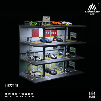 MoreArt 1:64 American Style Steel Frame 4 Levels Garage Parking Lot LED Light Scene Diorama Model