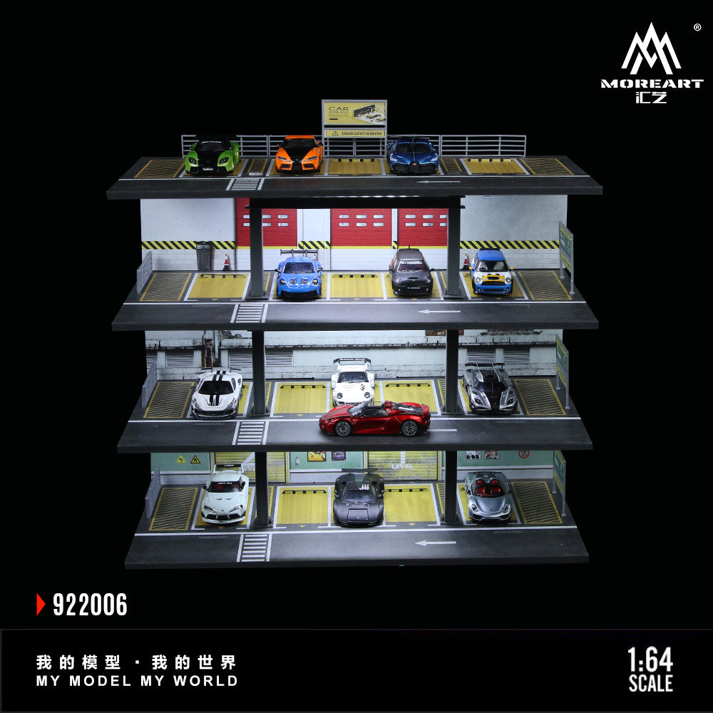 MoreArt 1:64 American Style Steel Frame 4 Levels Garage Parking Lot LED Light Scene Diorama Model