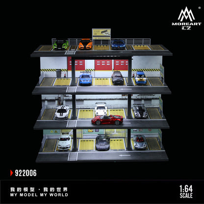 MoreArt 1:64 American Style Steel Frame 4 Levels Garage Parking Lot LED Light Scene Diorama Model
