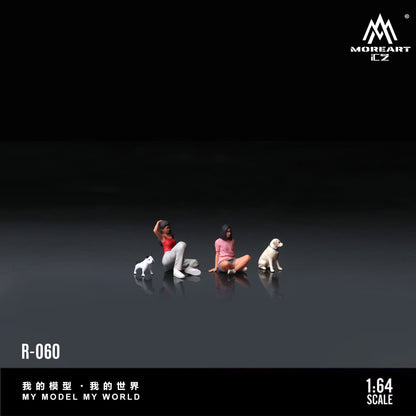 MoreArt 1:64 Dog Walking Girl Doll C Set (2 Women + 2 Dogs Figures Set)