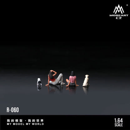 MoreArt 1:64 Dog Walking Girl Doll C Set (2 Women + 2 Dogs Figures Set)