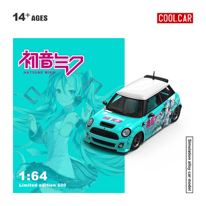 Cool.Car 1:64 Mini Cooper Japanese Anime Hatsune Miku Edition with Metal Cargo Container and Model Girl Figure