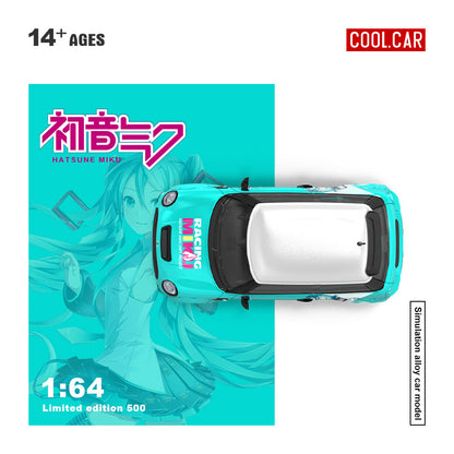 Cool.Car 1:64 Mini Cooper Japanese Anime Hatsune Miku Edition with Metal Cargo Container and Model Girl Figure
