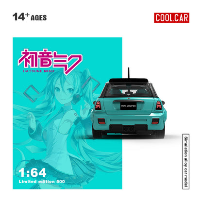 Cool.Car 1:64 Mini Cooper Japanese Anime Hatsune Miku Edition with Metal Cargo Container and Model Girl Figure
