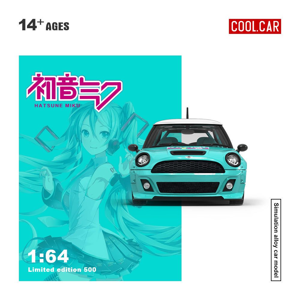 Cool.Car 1:64 Mini Cooper Japanese Anime Hatsune Miku Edition with Metal Cargo Container and Model Girl Figure