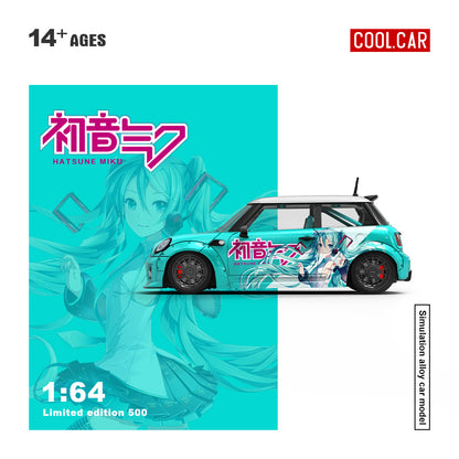 Cool.Car 1:64 Mini Cooper Japanese Anime Hatsune Miku Edition with Metal Cargo Container and Model Girl Figure