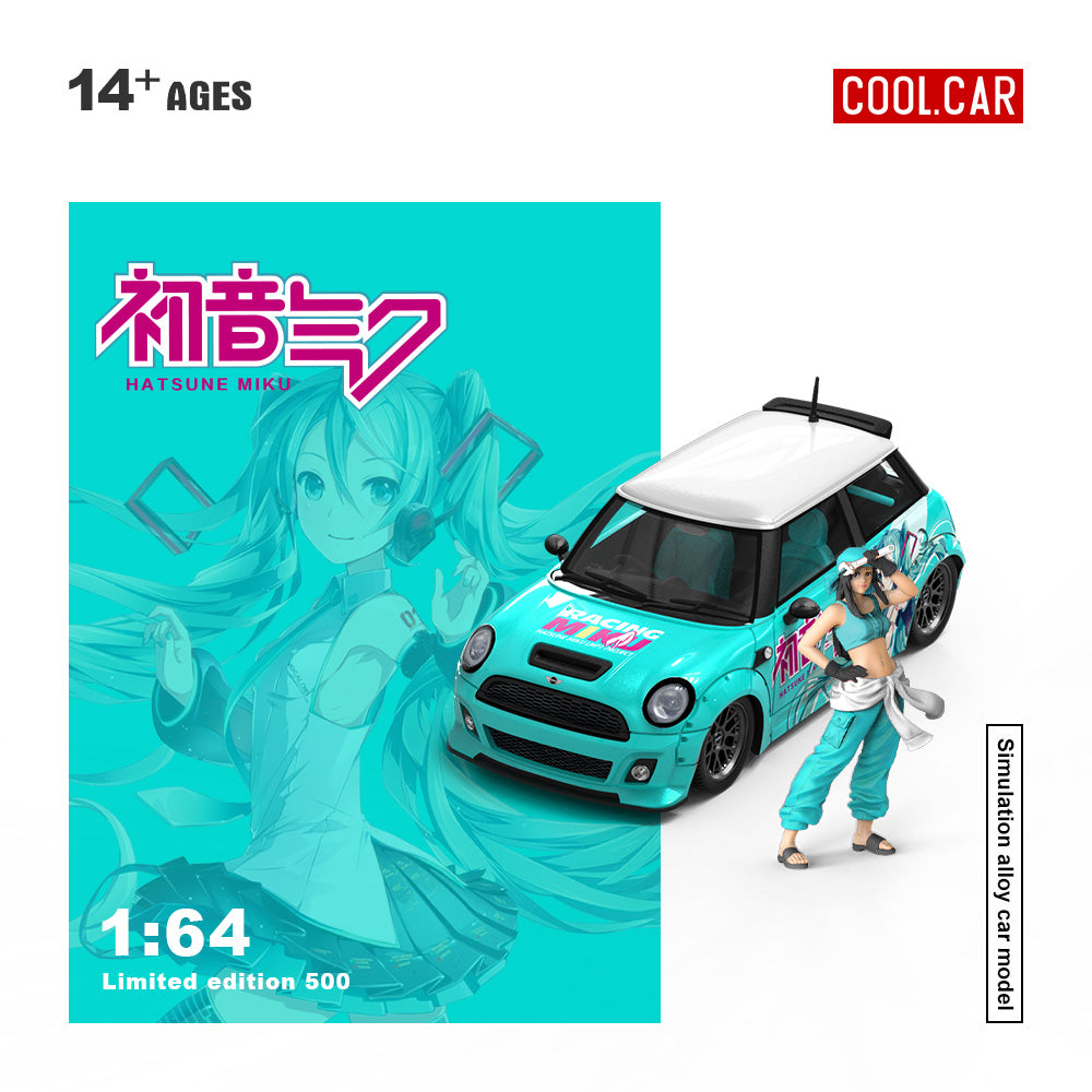 Cool.Car 1:64 Mini Cooper Japanese Anime Hatsune Miku Edition with Metal Cargo Container and Model Girl Figure
