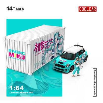Cool.Car 1:64 Mini Cooper Japanese Anime Hatsune Miku Edition with Metal Cargo Container and Model Girl Figure
