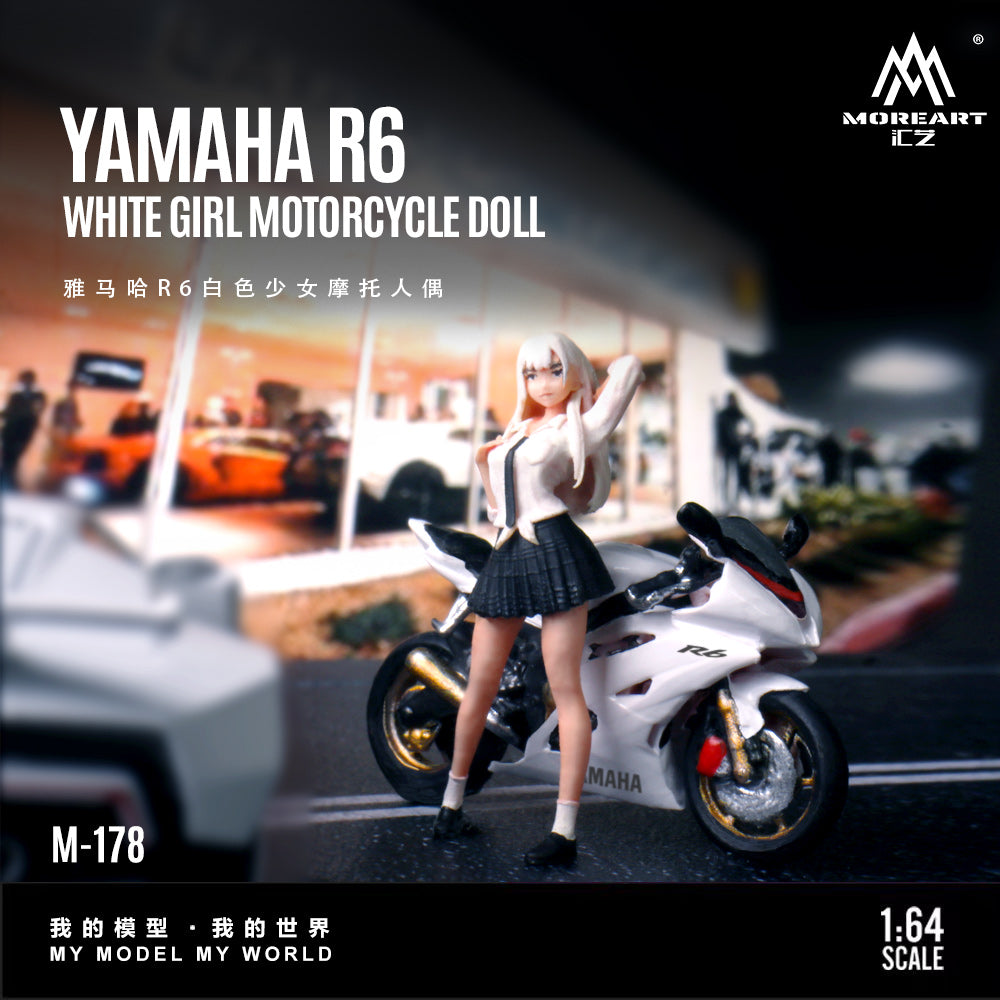 MoreArt 1:64 Yamaha R6 White Girl Motorcycle Doll Set (1 Motorcycle + 1 Figure)