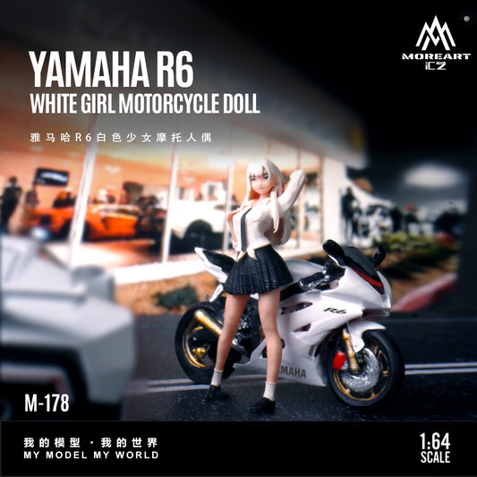 MoreArt 1:64 Yamaha R6 White Girl Motorcycle Doll Set (1 Motorcycle + 1 Figure)