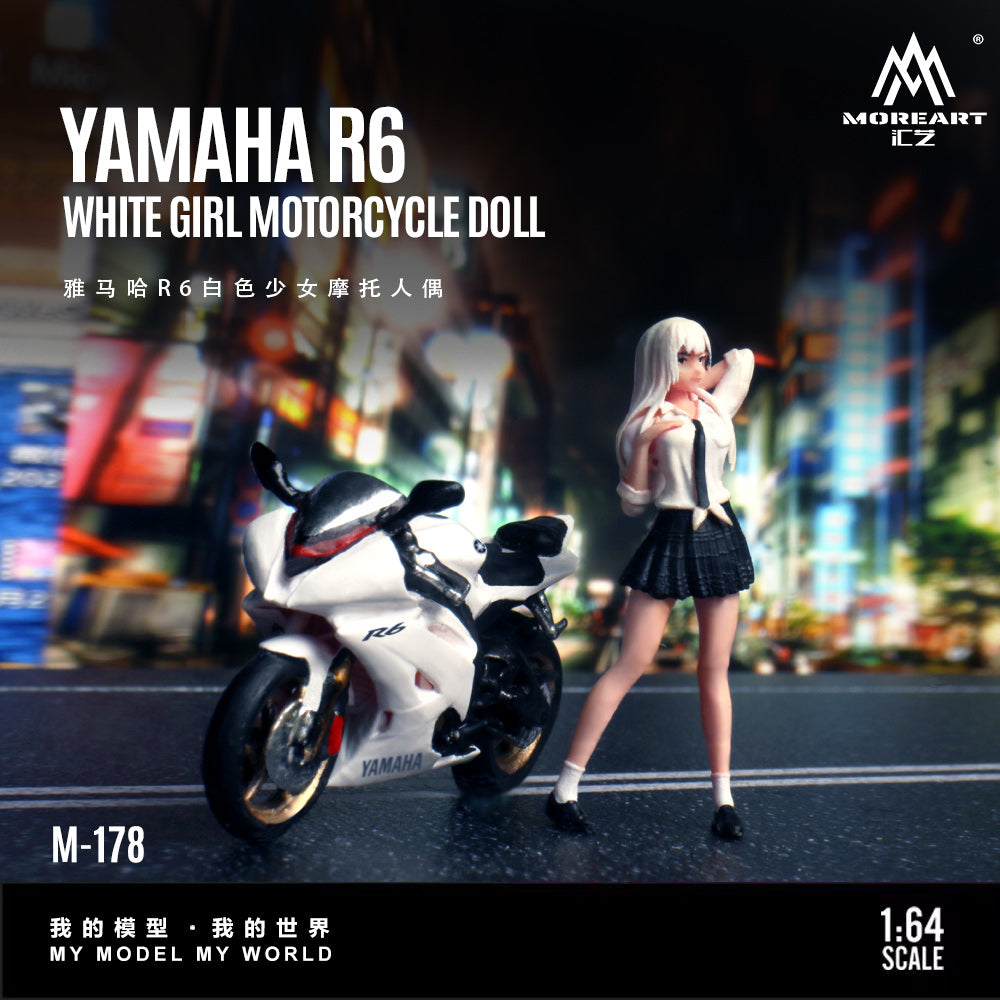 MoreArt 1:64 Yamaha R6 White Girl Motorcycle Doll Set (1 Motorcycle + 1 Figure)