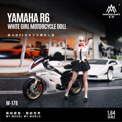 MoreArt 1:64 Yamaha R6 White Girl Motorcycle Doll Set (1 Motorcycle + 1 Figure)