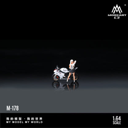 MoreArt 1:64 Yamaha R6 White Girl Motorcycle Doll Set (1 Motorcycle + 1 Figure)