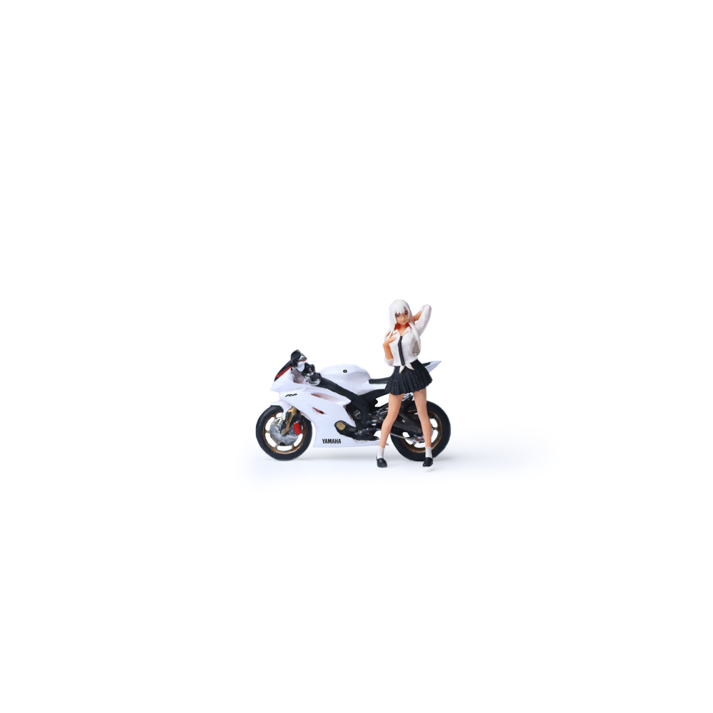 MoreArt 1:64 Yamaha R6 White Girl Motorcycle Doll Set (1 Motorcycle + 1 Figure)
