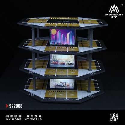 MoreArt 1:64 Octagonal Tower 4 Levels Garage Parking Lot 02 LED Light Scene Diorama Model