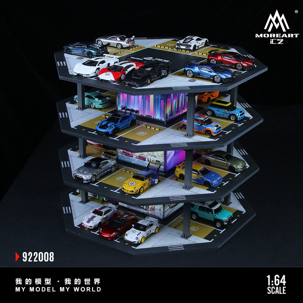 MoreArt 1:64 Octagonal Tower 4 Levels Garage Parking Lot 02 LED Light Scene Diorama Model