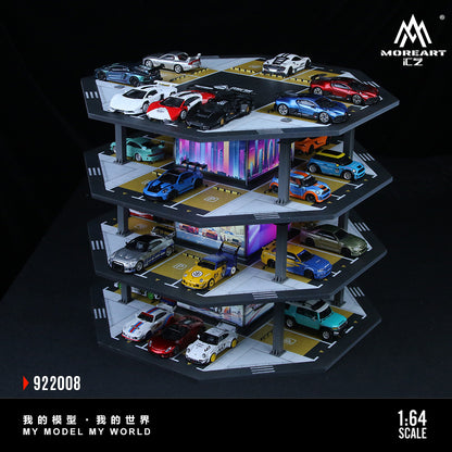 MoreArt 1:64 Octagonal Tower 4 Levels Garage Parking Lot 02 LED Light Scene Diorama Model