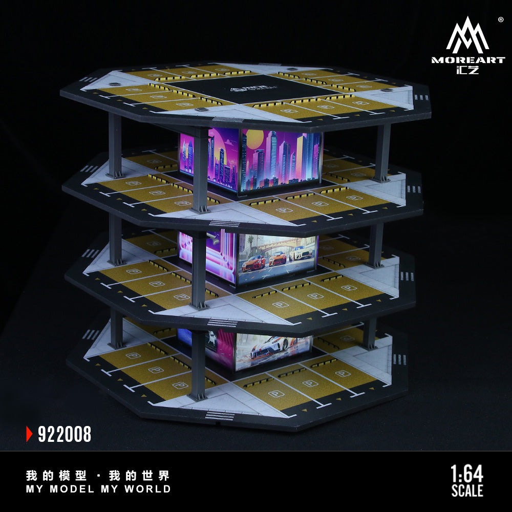 MoreArt 1:64 Octagonal Tower 4 Levels Garage Parking Lot 02 LED Light Scene Diorama Model