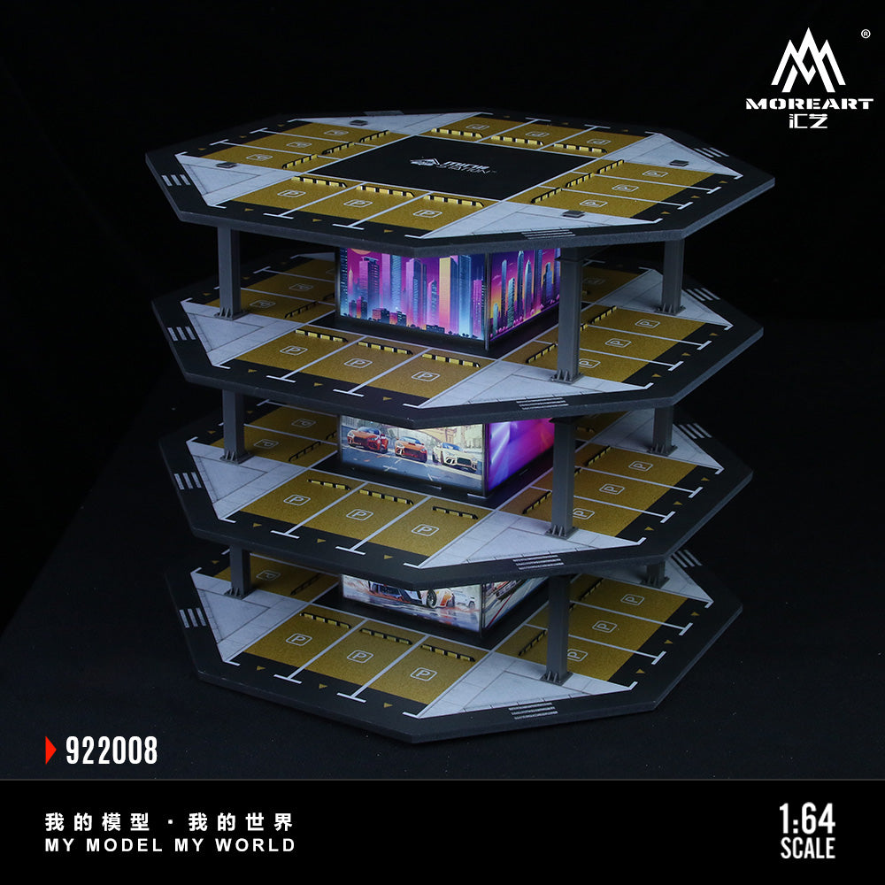 MoreArt 1:64 Octagonal Tower 4 Levels Garage Parking Lot 02 LED Light Scene Diorama Model