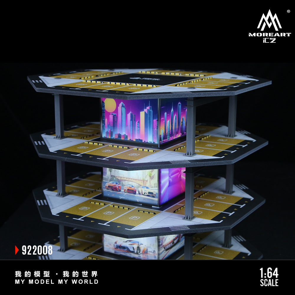 MoreArt 1:64 Octagonal Tower 4 Levels Garage Parking Lot 02 LED Light Scene Diorama Model